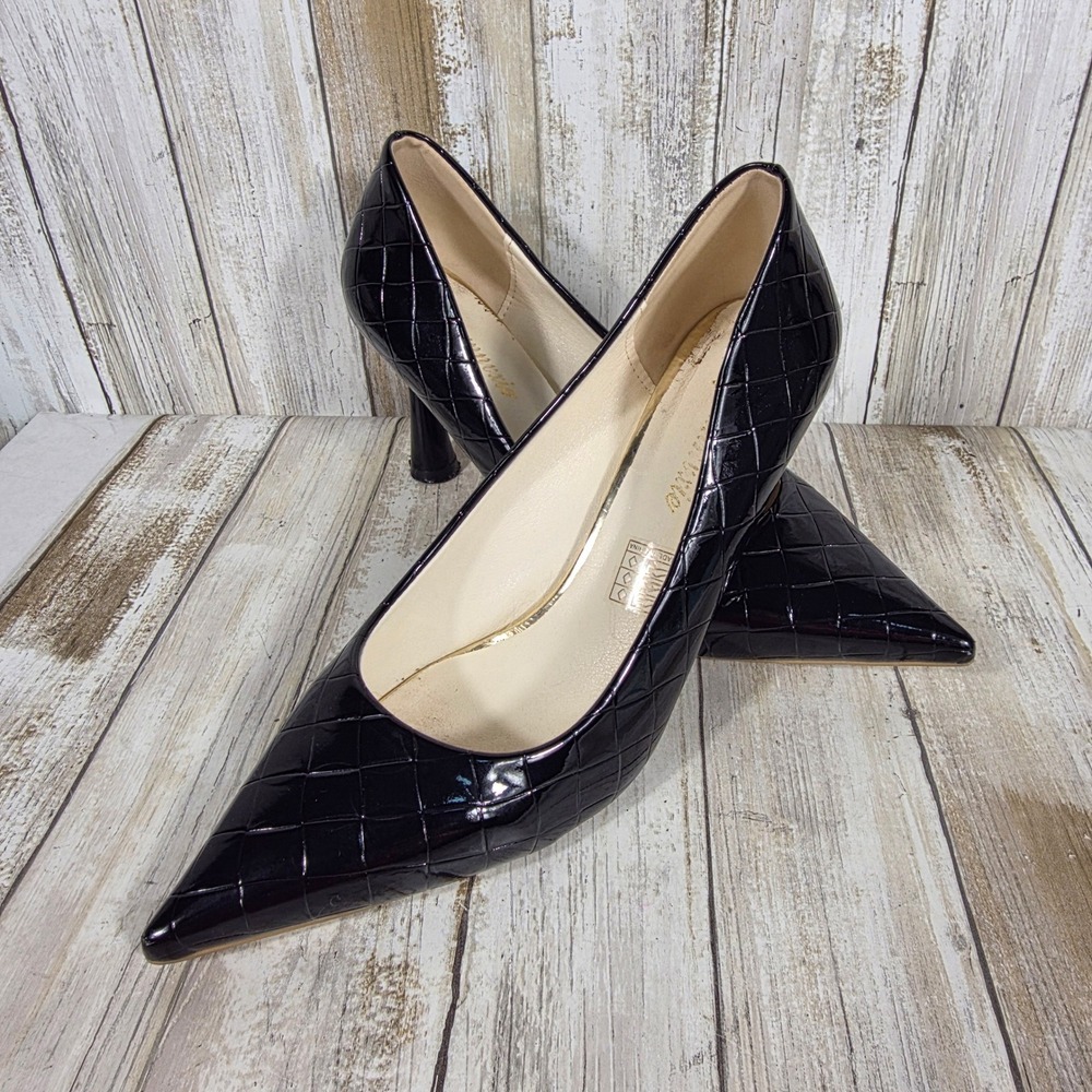Liyuanmexie Black Quilted Patent Pointed Toe Pump Gold Accent Heel Size 41 US 10 - Picture 6 of 8
